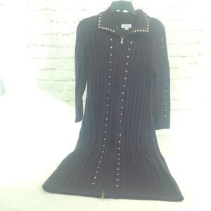 Calvin Klein Purple Gold Embellished Knit Sweater Dress Size Medium
